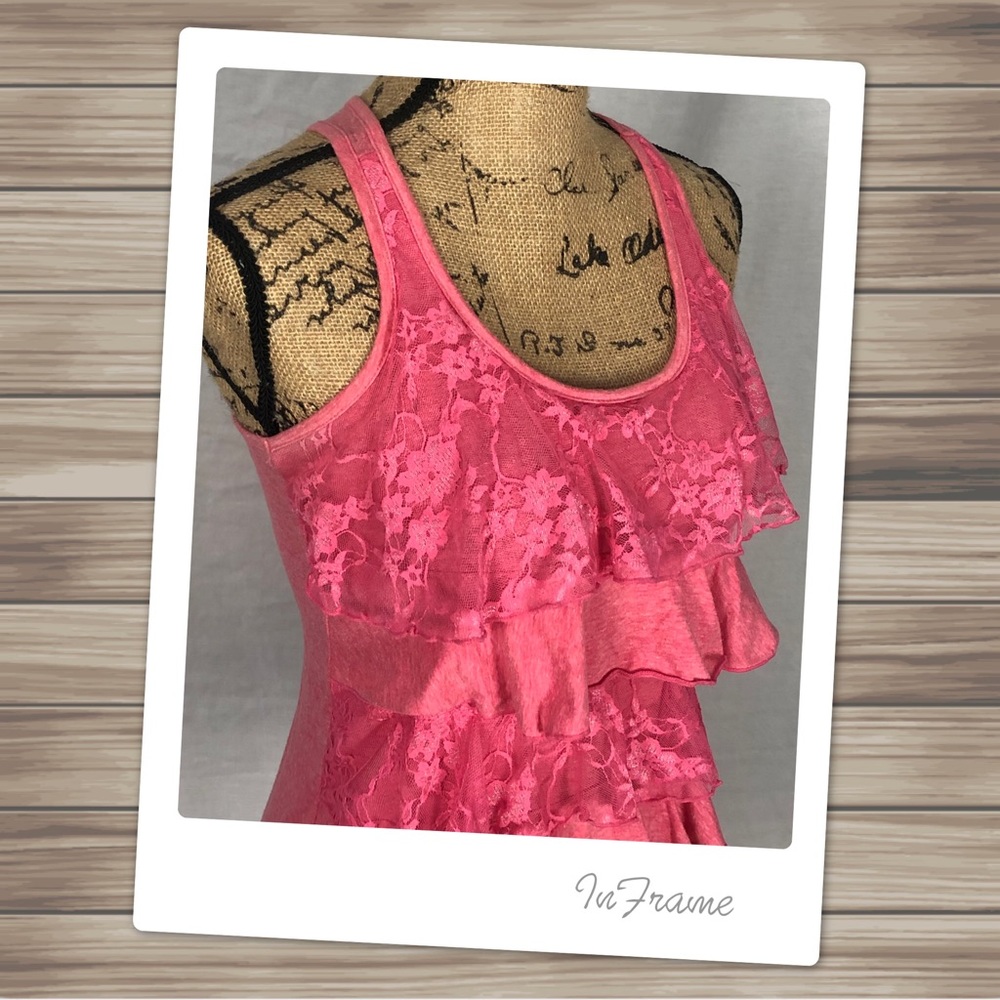 Zenana Outfitters Pink Lacy Racerback Tank top